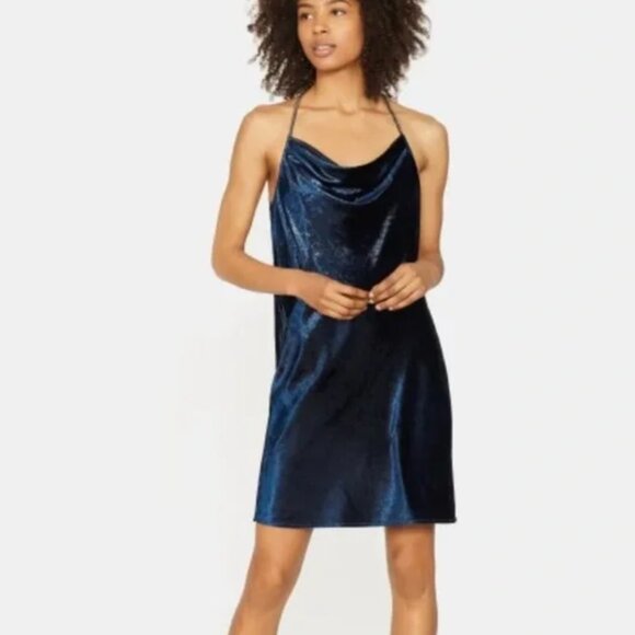 Halston Heritage Metallic Velvet Dress in Navy - Picture 1 of 7